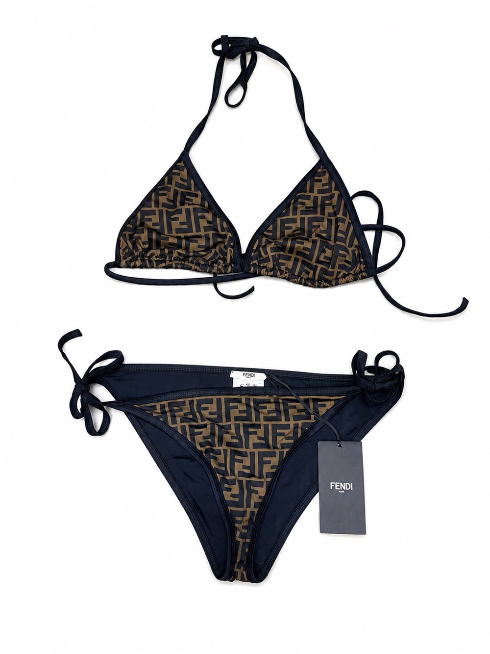 Fendi Brown/Black Logo Triangle Bikini Set size 48